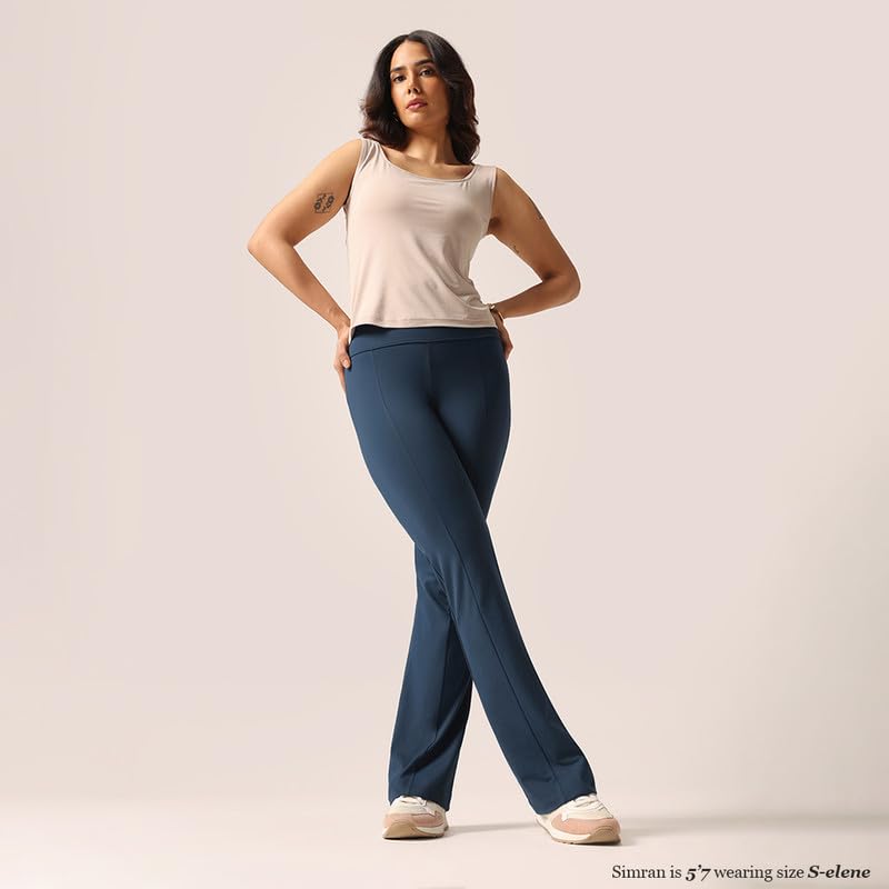 Image of BlissClub Women's Ultimate Kick Flare Pants - Lite, 4-Way Stretch, High Waist, Pintuck Detail, Flared Fit, Sweat-Wicking, All-Daywear
