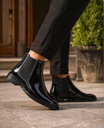 Image of Men's Leather Chelsea Boots | Ankle Boots with Textured Finish Formal & Smart Casual Boots | Comfortable Fit, Trendy, Stylish Boots | Leather Boots for Office /Fashionable