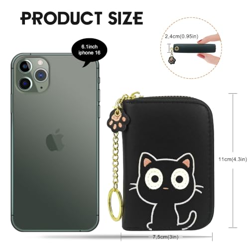 Image of CONISY Cute Small Women Credit Card Holder Wallet with Keychain Wristlet (black cat)