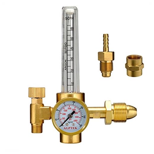 AGPTEK Mig/Tig Flow Meter Regulator, CO2 Argon Pressure Reducer Gauge Weld Flowmeter - Full Copper - 10 to 60 cfh