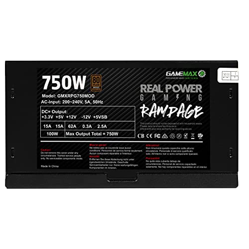 GameMax 750W Rampage Power Supply (No Power Cable inc.), Semi-Modular, APFC, Japanese Tk Main Capacitor, 80 Plus Bronze, 88% Efficiency, 14cm Cooling Fan, Real Power Gaming | Black - Image 11