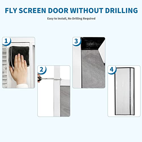 Sekey Fliegengitter Tür Vorhang Gegen Katzenkratzer Seitliche Öffnung Fliegengitter Ohne Bohren Balkontür Fliegenvorhang aus Fiberglas Netz Schwarz 110x210cm