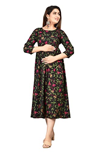 Image of Dhruvi Women's Rayon Anarkali Maternity Dress & Feeding Kurti with Zippers