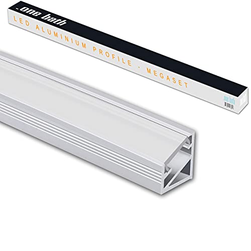 .one-bath LED Eckprofil 45 grad I Aluprofil Leiste für LED Stripe I L: Aufputz Ecke 45 mini satiniert 1m mit Endkappen