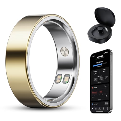 Image of Smart Ring for Women /Men, Fitness Tracker Ring with Call & Alarm Vibration, Heart Rate, Blood Oxygen, Sleep Tracker, Women Cycle Prediction, 5ATM Waterproof, No App Fees (Gold, 6#)
