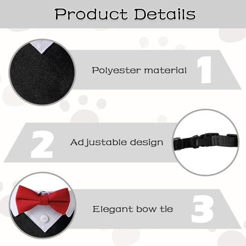 YIIWONI Hund Smoking Bandana, Formelles Hunde Fliege Hochzeit, Rotes Fliege für Hunde, Verstellbar Hundehalsband Hochzeit, Fliege Hund Hochzeit, für Kleine und Mittelgroße Hochzeit Kostüme, M