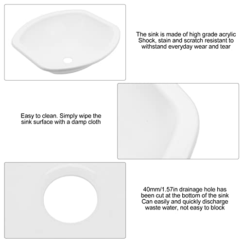 Lavabo moderno acrílico blanco 404 mm con orificio de drenaje para baño 7