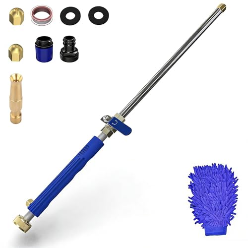 AgiiMan 18 Inch High Pressure Jet Nozzle for Garden Hose | Copper Connectors, Metal Wand, Linear and Fan Nozzles, 1/2 and 3/4 Inch Hose Adapters, Quick Connectors for Cars and Patios