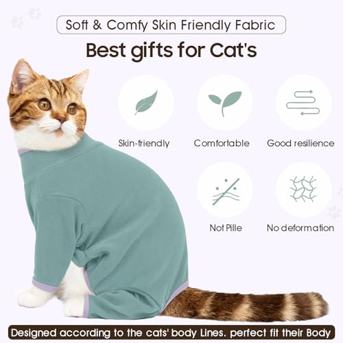 DENTRUN Cat Clothes for Hair Control with Hair Sticky Fabric - Soft Recovery Suit & Breathable Lint-Resistant Cat Sweater for Cats Only, Kitten Onesie Pajamas, S, Bean Green - Image 5