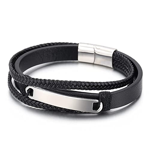 Bracelet cuir tressé KnSam anti-allergie, acier inoxydable durable 22cm