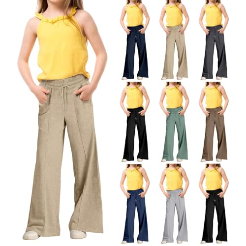 Girls Wide Leg Sweatpants Trendy Oversized Straight Leg Drawstring Sweat Pants High Waist Baggy Joggers with Pockets