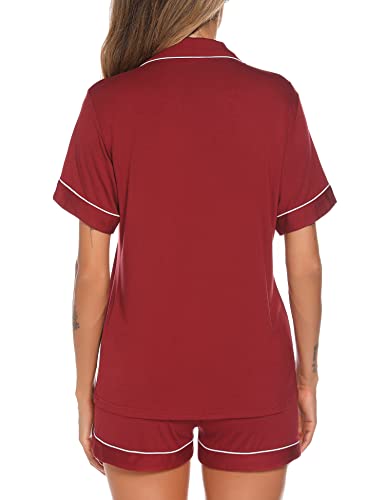 Image of Aamikast Button Up Pajama Set for Women Shorts Short Sleeve Knit Sleepwear 2 Pice Pjs Sets