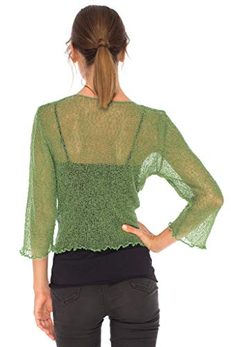 Shu-Shi Womens Sheer Shrug Tie Top Open Front Cardigan Lightweight Knit Green #TOP6