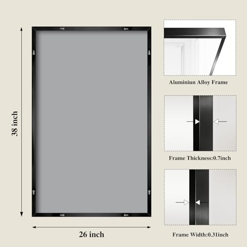 Image of Koonmi Black Mirrors for Wall, 26x38 Inch Bathroom Mirror, Rectangular Wall Mirror for Living Room Bedroom Bathroom, Hangs Horizontally or Vertically