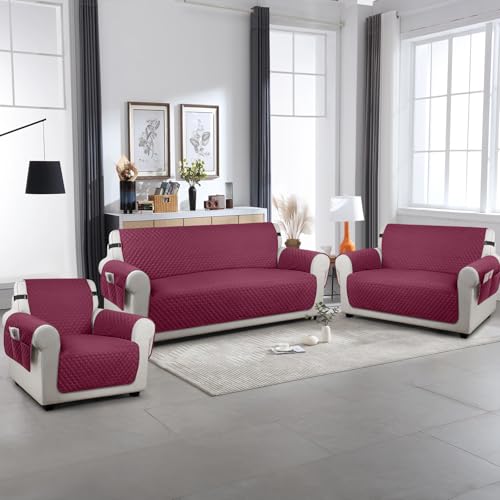 Image of TAOCOCO Sofa Covers 3 Seater, Settee Covers, Sofa Slipcovers, Pet Couch Covers, Non Slip Sofa Covers, Washable Sofa Protectors for Dogs, Red