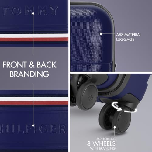 Image of Tommy Hilfiger Plastic Berlin Unisex Spinner Hard Luggage - Navy, 57Cm Cabin Bag with 4 Wheel Trolley