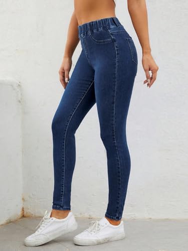 Image of Shasmi Women's Light Blue High Waist Skinny Jeans Stretch Denim Jeggings for Women | Elastic Waist Slim Fit Jeans | Casual Pocket Skinny Denim Pants (Jeans 240