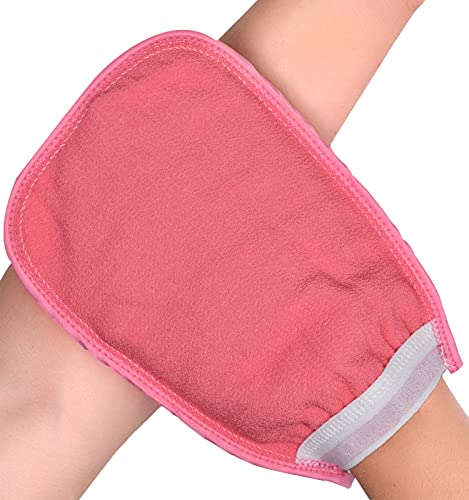 NACOLUS Gentle Soothing Exfoliating Washcloth 100% Plant Fiber Deep exfoliating mitt,Two-sided Use skin exfoliator for body,Dead Skin Exfoliating Gloves for softer & smoother skin Chemical free ,Pink