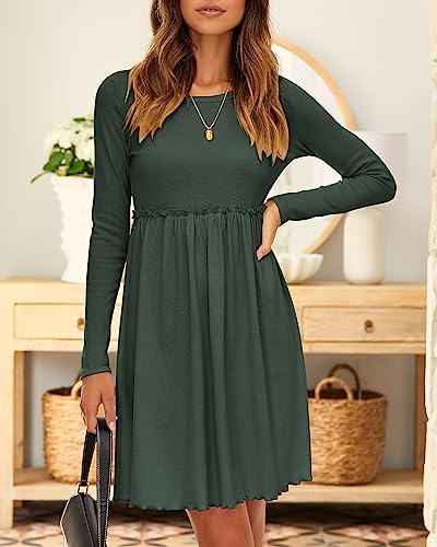 Btfbm Women 2024 Casual Button Down Summer Fall Dresses Long Sleeve Crew Neck Solid High Waist Short Tunic Mini Dress thumb #3
