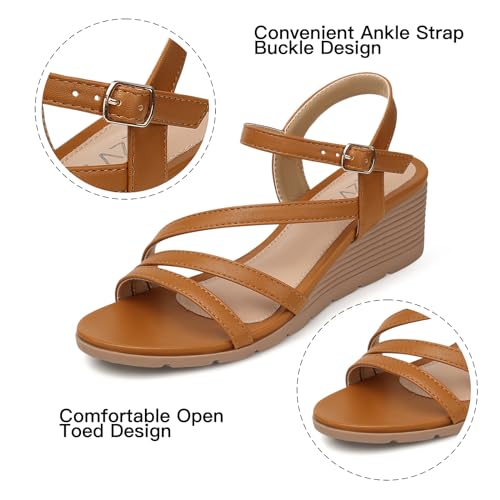 Image of Wedge Sandals Women Dressy: Summer Low Wedges Comfort Sandal - Comfortable Strappy Casual Womens Sandals