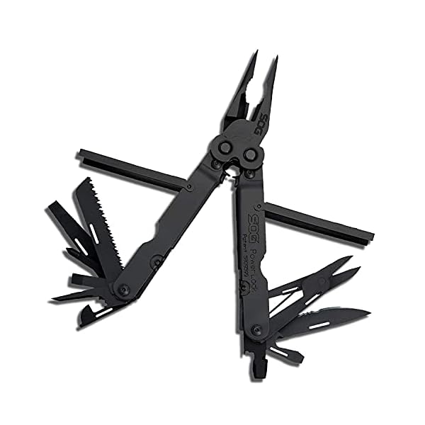 SOG PowerLock Multi-Tool- Compound Leverage Technology with EOD Crimper Device, 420 Stainless Steel Body, 18 Lightweight Specialty Tools (B61N-CP) , Black