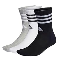 adidas Unisex Kids 3-Stripes Cushioned Crew Socks 3 Pairs, Medium Grey Heather/White/Black/White, 2 - 3.5 UK / XS