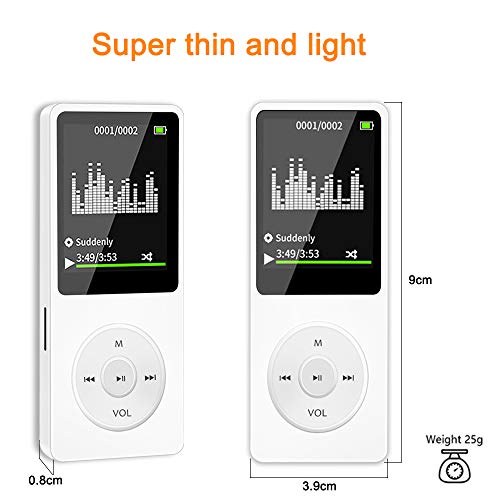 32GB MP3 Player with Bluetooth 5.0 Music Player with HD Speaker Supports Photos/Video Play/FM Radio/Voice Recorder/E-Book Reader,Portable Mini Design Ideal for Sport & Learn-White