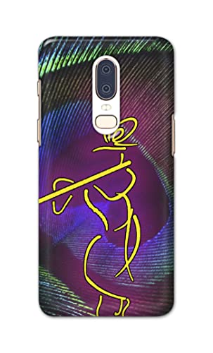 Image of PRINTFIDAA Lord Krishna On Peacock Feather Hard Back Cover for OnePlus 6 Back Cover -(P6) KAT1007