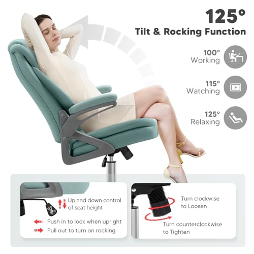 YAMASORO Office Chair with Lumbar Support, High Back Ergonomic Executive Office Chair with Flip-up Arms, Modern Technical Cloth Desk Chair, Computer Chair with Wheels,Blue-Green - Thumbnail 7