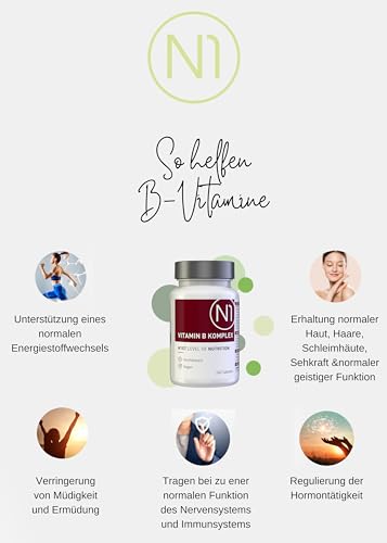 N1 Vitamin B Komplex hochdosiert - 240 vegane Tabletten - nur 1x tgl. - 8 Monats-Vorrat - alle 8 B Vitamine in einer Tablette - beste Bioverfügbarkeit – Bild 4