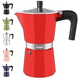 Mongdio Stovetop Espresso Maker Moka Pot, Stove Top Cuban Coffee Maker, Italian Greca Mocha Pot, 12 Espresso Cups, 20 oz - Red