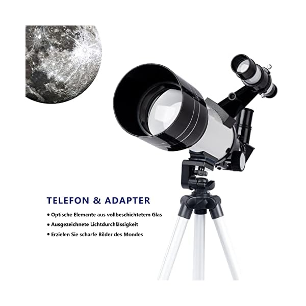 ESAKO Teleskop für Kinder & Einsteiger, 70mm Blende Tragbares Teleskop Astronomisches Linsenteleskop mit 3 Okulare… – Bild 4