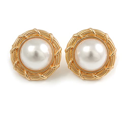 Boucles d'oreilles fausses perles finition dorée mate au design rond chic