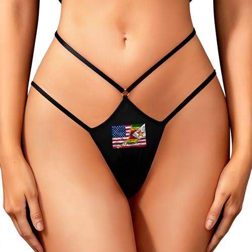 USA Zimbabwean Zimbabwe Flag Zipper Fusion Women’s G String Thong Underwear Soft Nylon Spandex High Elasticity Skin Friendly Thin Strap Hollow Out Design Anti Shift Comfortable Sexy Panties for Women
