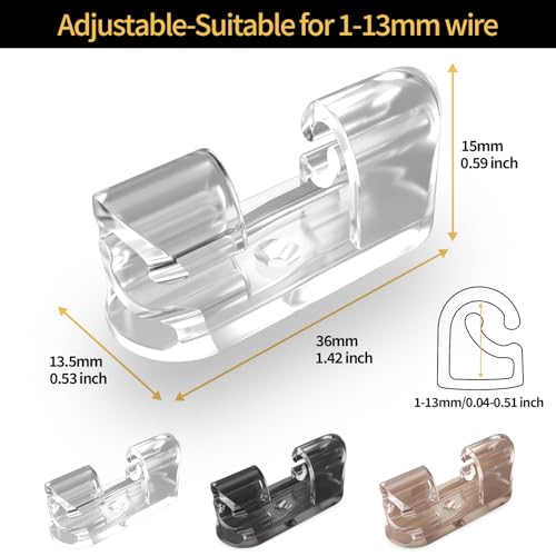 50 unidades de abrazaderas adhesivas para cables de tamaño completo, con diseño mejorado de doble orificio para gestión de cables debajo del escritorio, coche, PC y luces navideñas, interior/exterior - gris miniatura 2