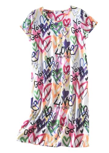Image of PNAEONG 3 Pack Women's Cotton Nightgown Short Sleeve Shirt Print Sleepdress