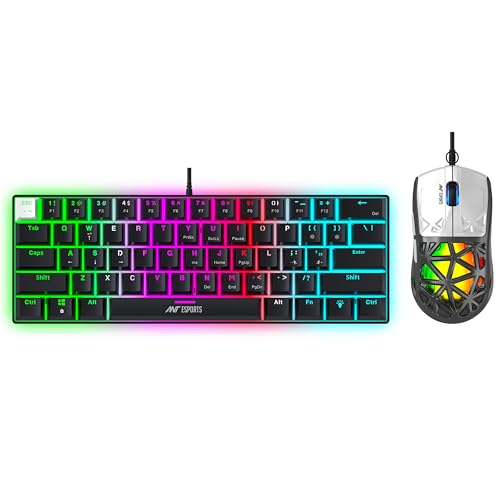 Ant Esports Thunder10, 60% Wired Mechanical Gaming Keyboard Mouse Combo, Anti-Ghosting Red Switch RGB Backlit Keyboard,5 Programable Buttons 3200DPI RGB Weight Honeycomb Mouse PC MAC_Carbon Black