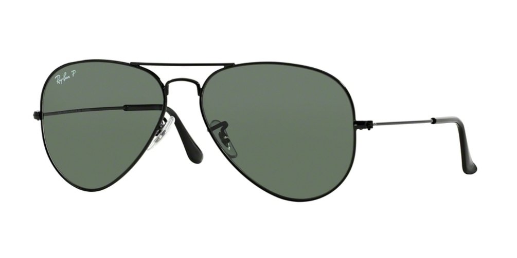 Ray-Ban RB3025 Unisex Aviator Polarized Sunglasses Black Frame Green Polarized Lens 002 58 55