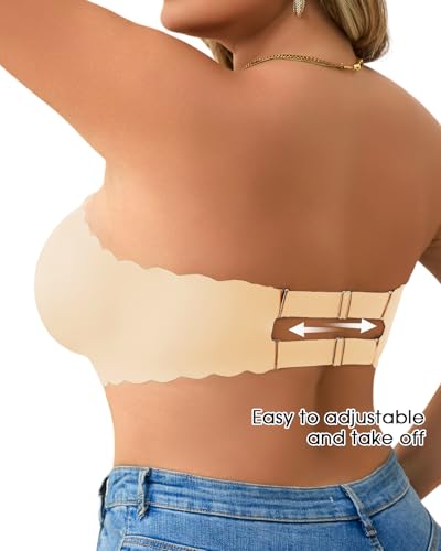 Image of Plus Size Strapless Bras for Women Strapless Push up Bra | Clear straps,No-Slip,Wireless,Full Coverage Bandeau,Jelly Support Technology,Smooth shaping,Everyday ladies strapless bras