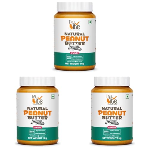 Image of Trubite Natural Peanut Butter (Crunchy) | Unsweetened | 30g Protein | Non GMO | Gluten Free | Cholesterol Free (1KG) (Pack of 3)