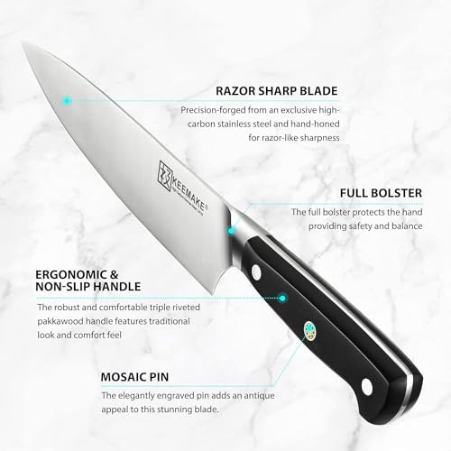 Image of KEEMAKE Knife Block Set, 15Pcs High Carbon Stainless Steel Kitchen Knife Set with Block, Ultra Sharp Knives Set for Kitchen with Knife Sharpener Kitchen Scissors, Forged Chef Knife Set