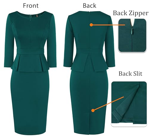 Image of VFSHOW Womens Wear to Work Front Zipper V Neck Peplum Business Office Church Flattering Pencil Sheath Dress