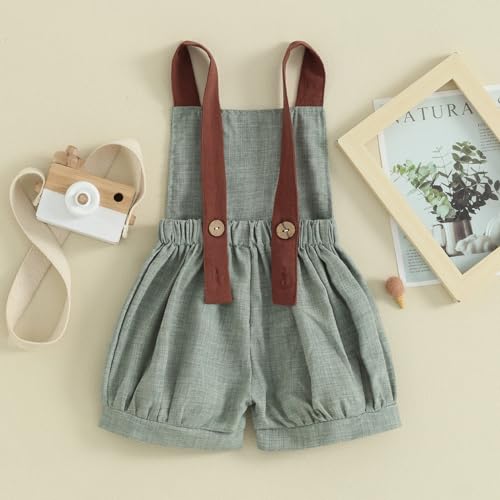 Qiylii Toddler Baby Boy Backless Cotton Linen Overall Short Jumpsuit Sleeveless Strap Suspender Overalls Summer Clothes3