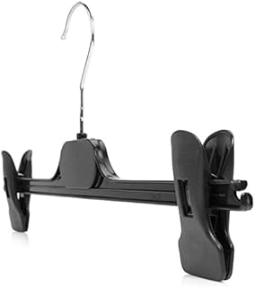 HANGERWORLD - 10 Black Plastic Trouser & Skirt Adjustable Clip Hangers  35cm