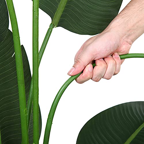 Ferrgoal Artificial Bird of Paradise Plants 6 Ft Fake Tropical Palm Tree with 13 Trunks in Pot and Woven Seagrass Belly Basket Perfect Faux Plant for Home Indoor Outdoor Office Modern Decor Green 1Pc - Thumbnail 3