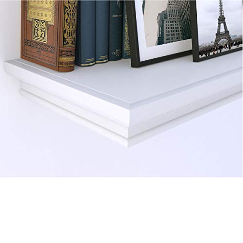 brightmaison White Crown Molding Floating Shelf Picture Ledge for Frames Book Display Décor with Concealed Metal Bracket for Stable Wall Mount - Thumbnail 7