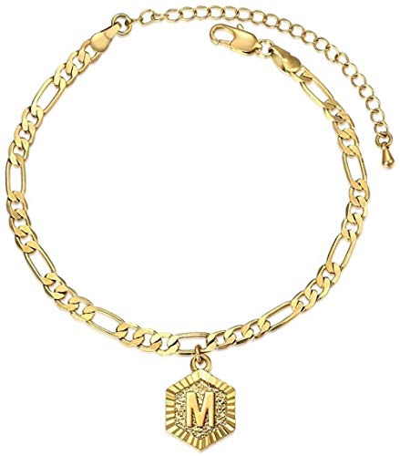 Letter Charm Anklet Jewelry for Women Girls Alphabet Initial Letter Anklet Stainless Steel Link Chain Bracelet Length Adjustable-Letter M