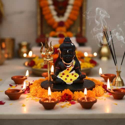 Image of HindCraft Bal Shiva Idol for Home Decor | Meditating Mahadev Statue with Trishul for Puja Room, Temple & Spiritual Gift