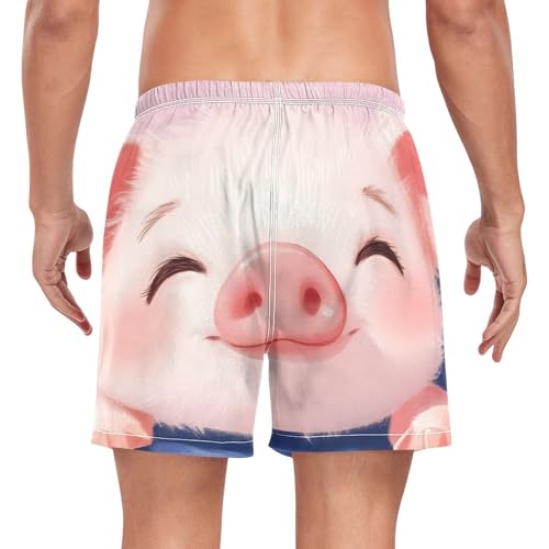 Mens Swim Trunks with Liner, Cute Pig Closeup Cool Quick Dry Beach Swim Shorts, Swimwear Bathing Suits S2