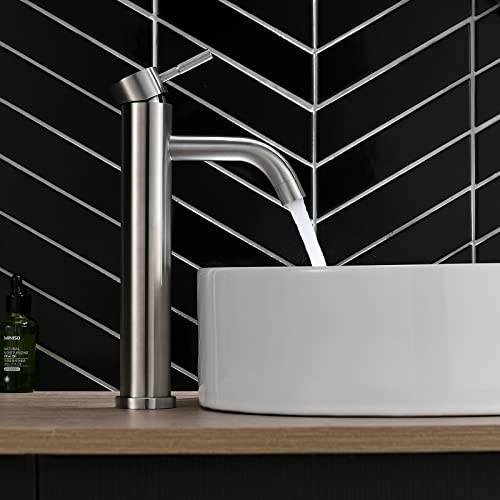 ZOOYYUE Haut Robinet Lavabo Evier, Monocommande Mitigeur Lavabo en Acier Inoxydable 304, Design Moderne de Mitigeur Salle Bain avec PEX Tuyau, Chaude et Froide Réglable, Garantie à Vie.